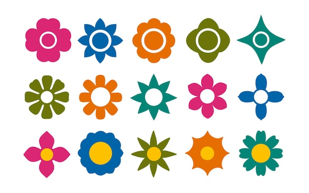 Colección de coloridas flores retro y diseños florales