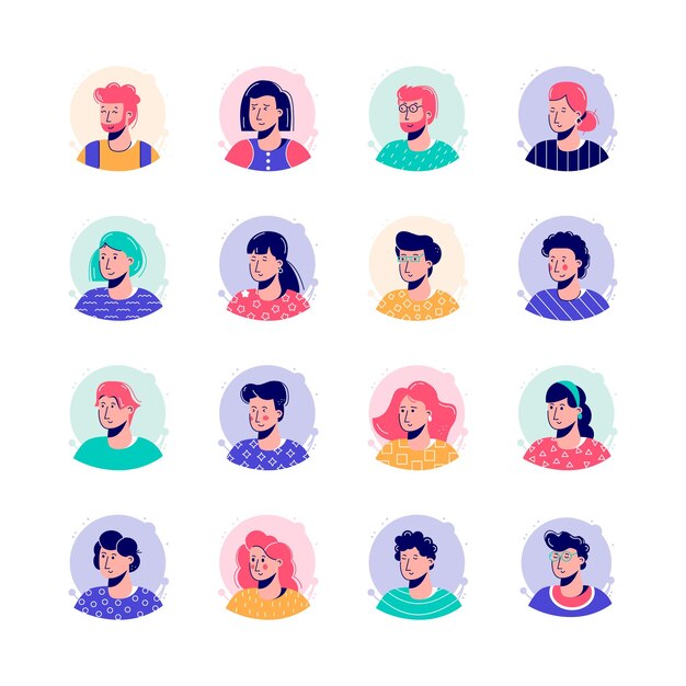 Colección de coloridas fotos estilizadas de hombres y mujeres
