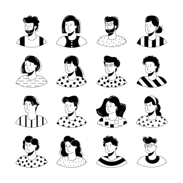 Colección de coloridas fotos estilizadas de hombres y mujeres