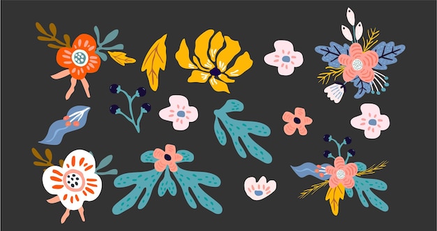 Colección de coloridas ilustraciones florales para varias aplicaciones
