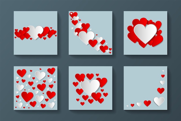 Colección de coloridas tarjetas de felicitación estilo doodle Feliz día de San Valentín