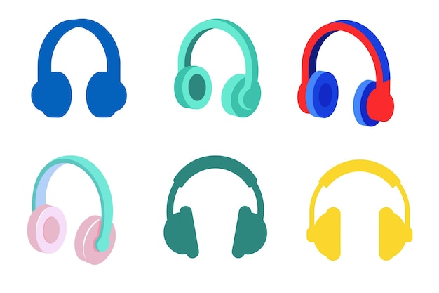 Colección de coloridos auriculares de dibujos animados en 3D