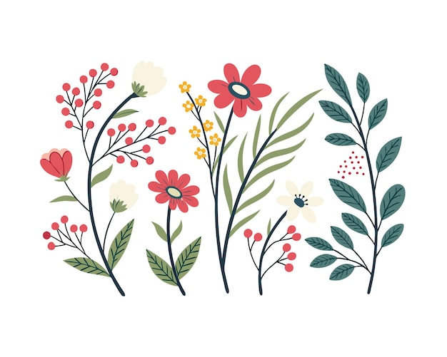Colección de coloridos elementos florales Ilustración