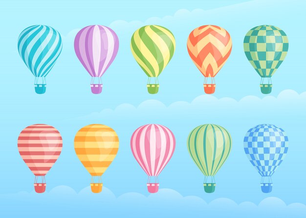 Colección de coloridos globos aerostáticos