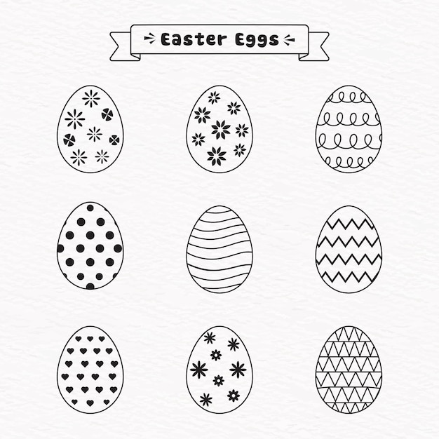 Colección de coloridos huevos de Pascua Lineart Diferentes tipos de diseño de imágenes prediseñadas en él