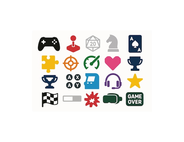 Colección de coloridos iconos de juegos para varias aplicaciones de juegos