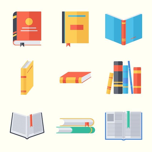 Colección de coloridos libros de diseño plano