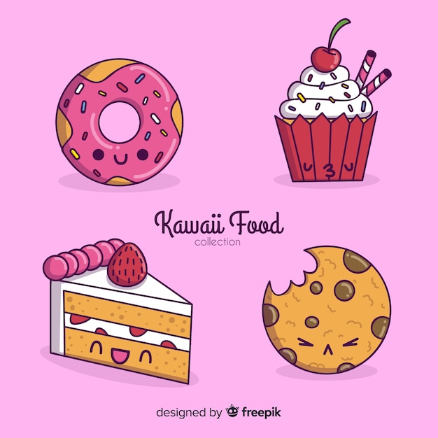 Colección de comida estilo kawaii dibujada a mano