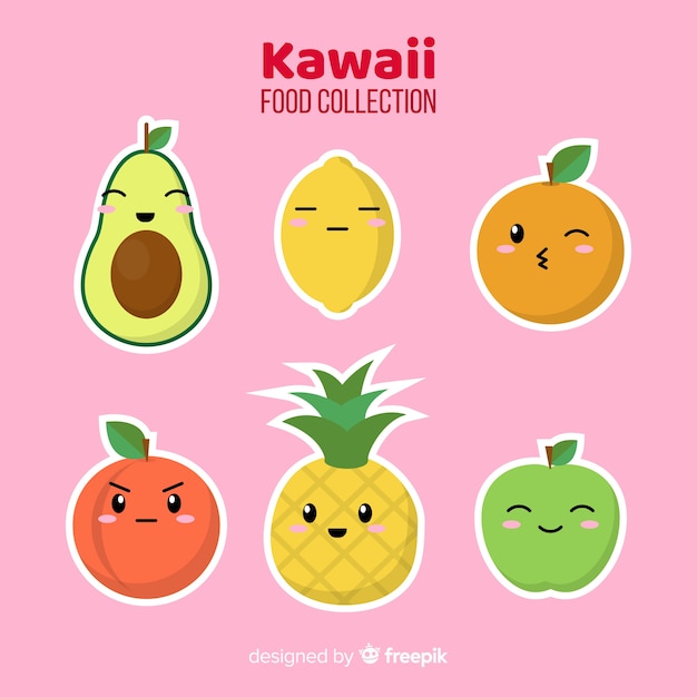 Colección de comida estilo kawaii en diseño plano