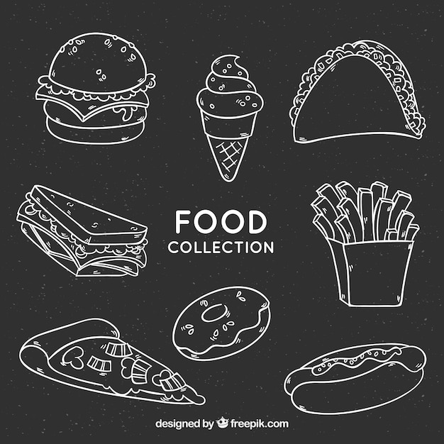 Colección de comida en estilo de tiza