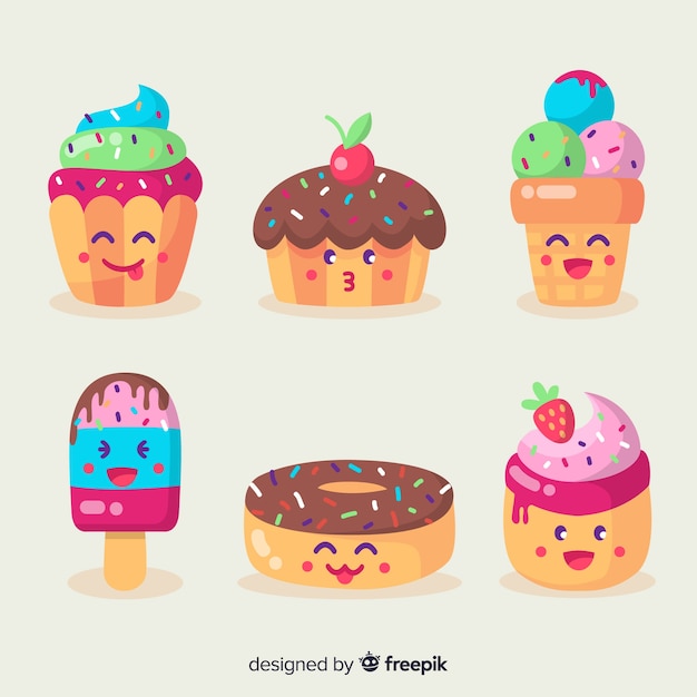 Colección comida kawaii plana