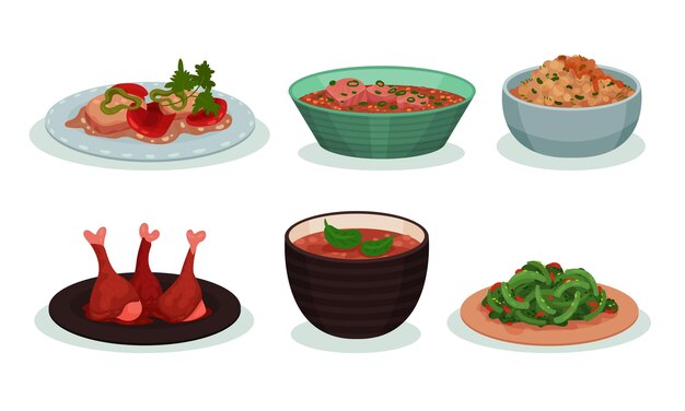 Colección de comida mexicana tradicional deliciosa comida picante ilustración vectorial