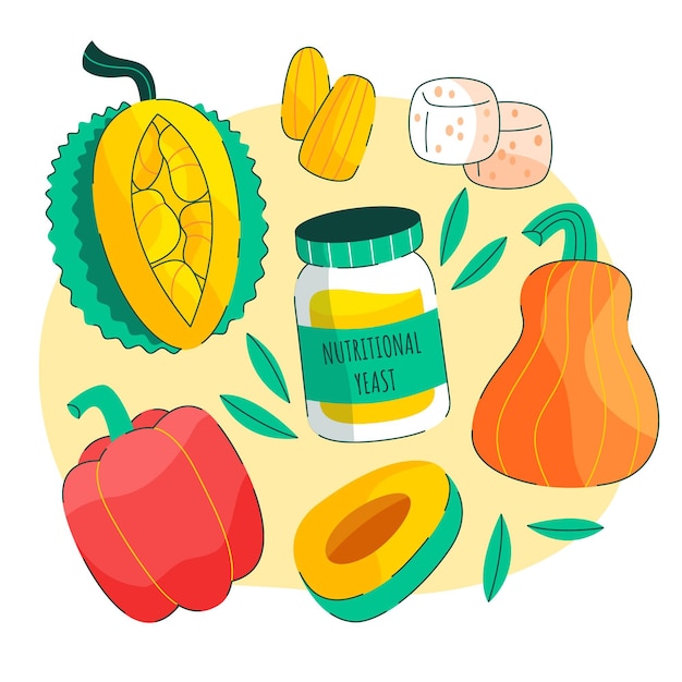 Colección de comida vegetariana de diseño plano dibujado a mano