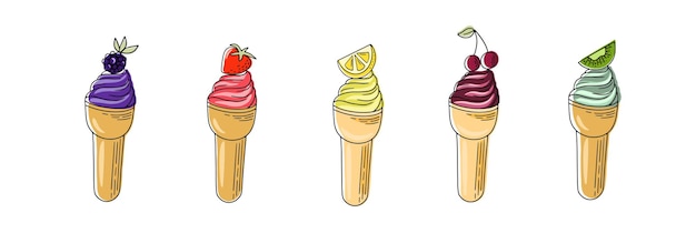 Colección completa de deliciosos helados de verano de dibujos animados en estilo plano Ilustración vectorial