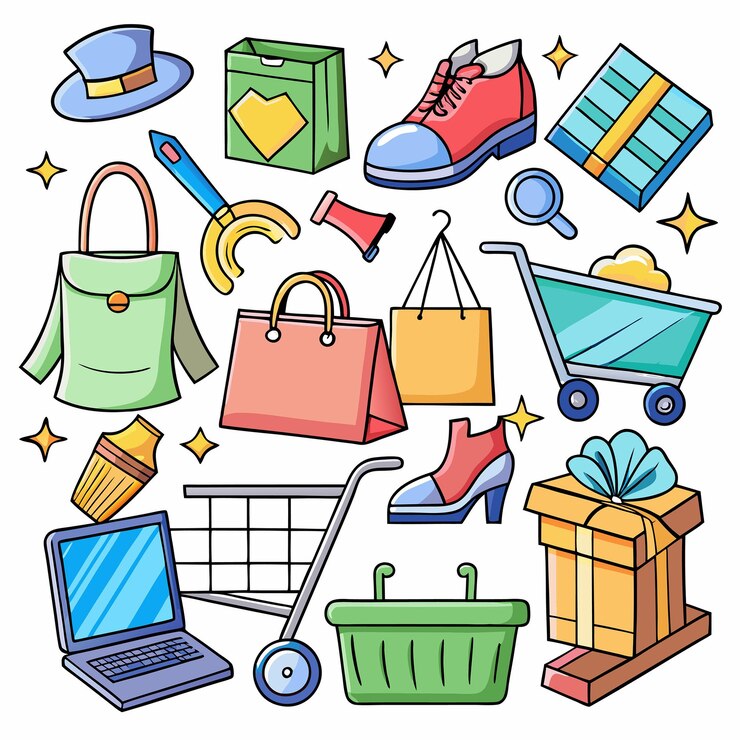 Vector colección completa de elementos de compra para varias necesidades de diseño