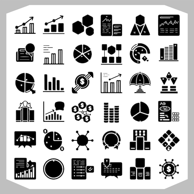 Colección completa de iconos de diagramas de datos para el crecimiento de los ingresos y las estadísticas económicas