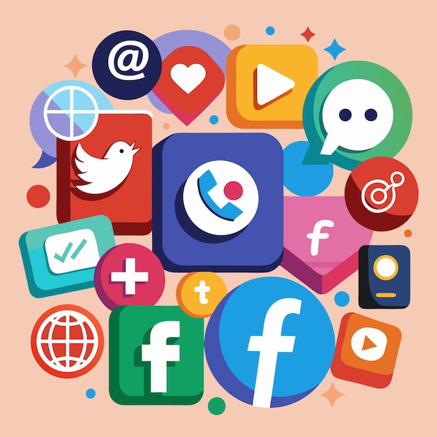 Colección completa de íconos de las redes sociales Ilustración vectorial