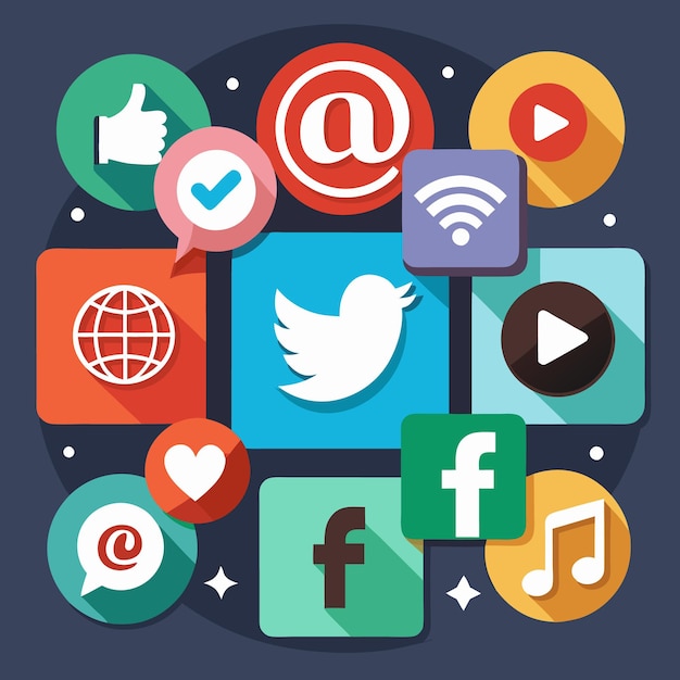 Colección completa de íconos de las redes sociales Ilustración vectorial