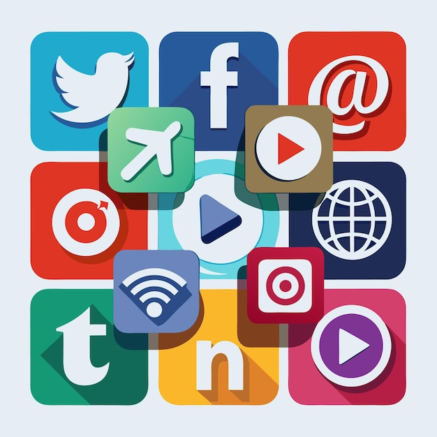 Colección completa de íconos de las redes sociales Ilustración vectorial