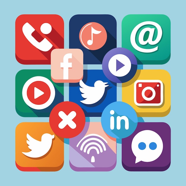 Colección completa de íconos de las redes sociales Ilustración vectorial