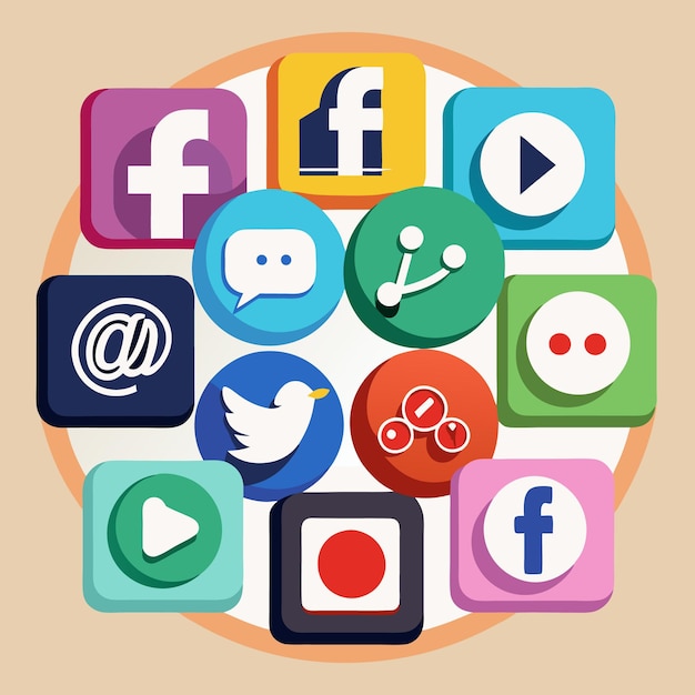 Colección completa de íconos de las redes sociales Ilustración vectorial