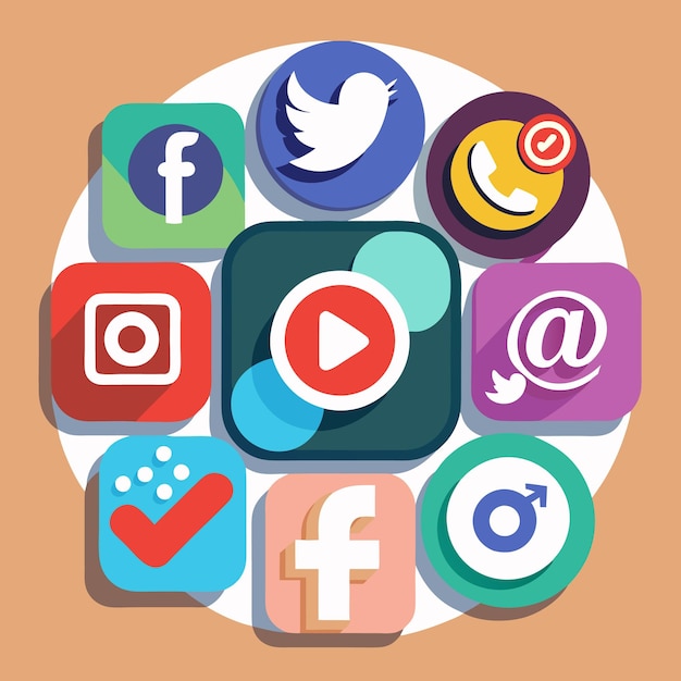 Colección completa de íconos de las redes sociales Ilustración vectorial