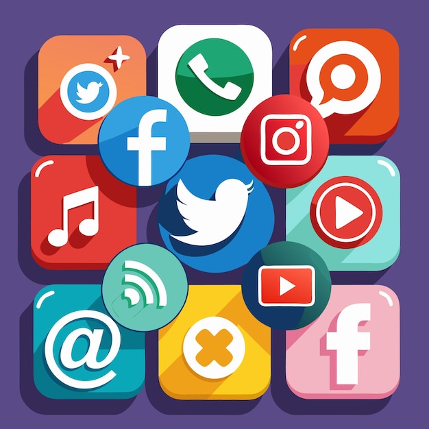 Colección completa de íconos de las redes sociales Ilustración vectorial