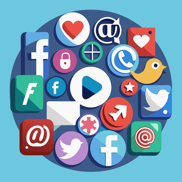 Colección completa de íconos de las redes sociales Ilustración vectorial