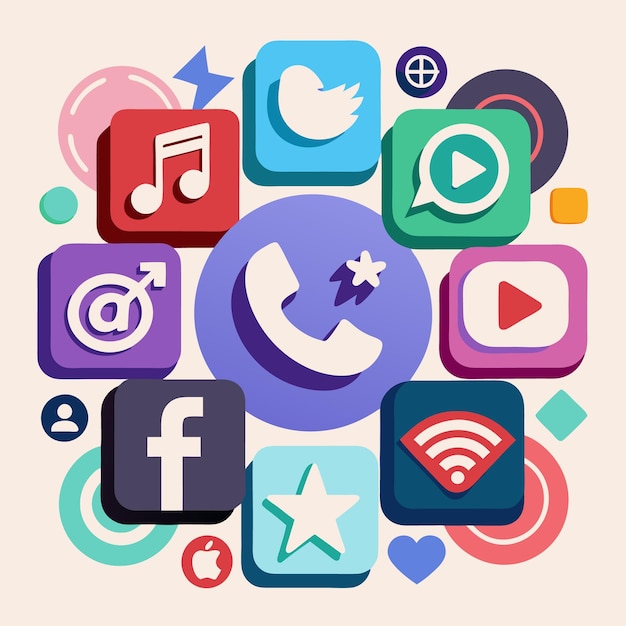 Colección completa de íconos de las redes sociales Ilustración vectorial