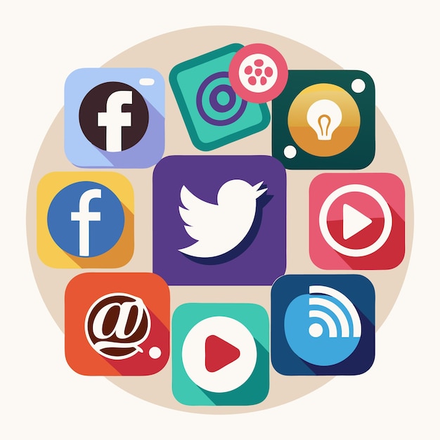 Colección completa de íconos de las redes sociales Ilustración vectorial