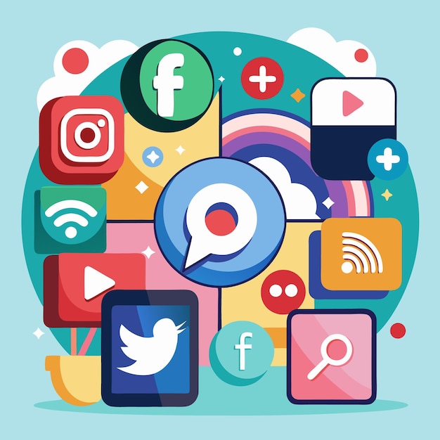 Colección completa de íconos de las redes sociales Ilustración vectorial