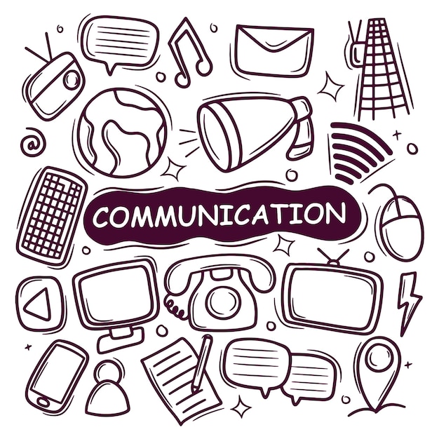 Colección de comunicación Doodles Concepto de atención médica Ilustración vectorial dibujada a mano