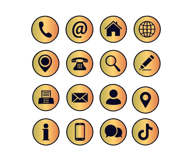 Colección de comunicaciones doradas y iconos de contacto PSD