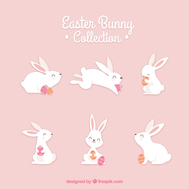 Colección de conejitos de pascua dibujados a mano