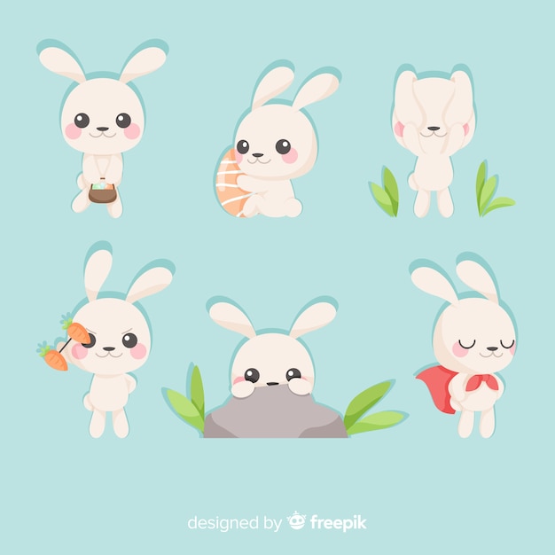 Vector colección de conejos de pascua en diseño plano