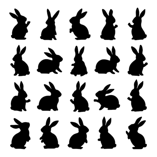 una colección de conejos de silueta negra