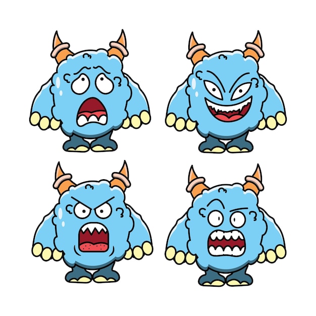 Vector colección de conjunto de emoticonos de monstruo de dibujos animados