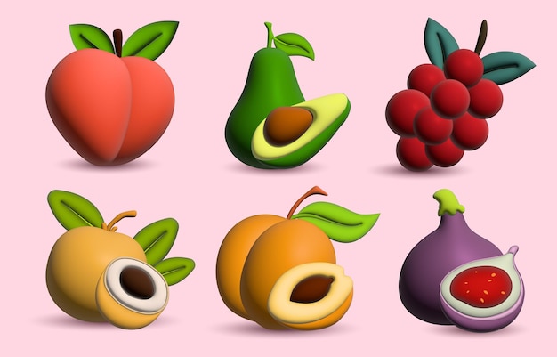 Colección de conjunto de iconos de frutas 3d