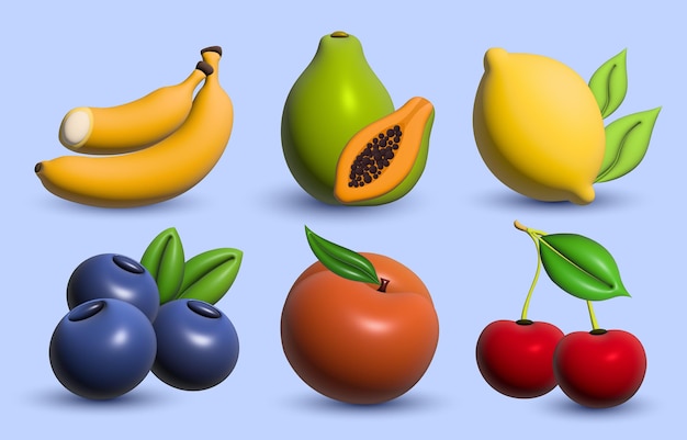 Vector colección de conjunto de iconos de frutas 3d