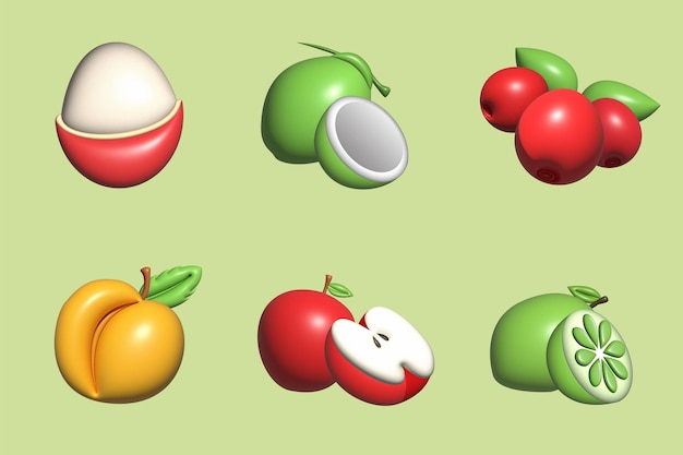 Vector colección de conjunto de iconos de frutas 3d