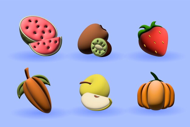 Vector colección de conjunto de iconos de frutas 3d