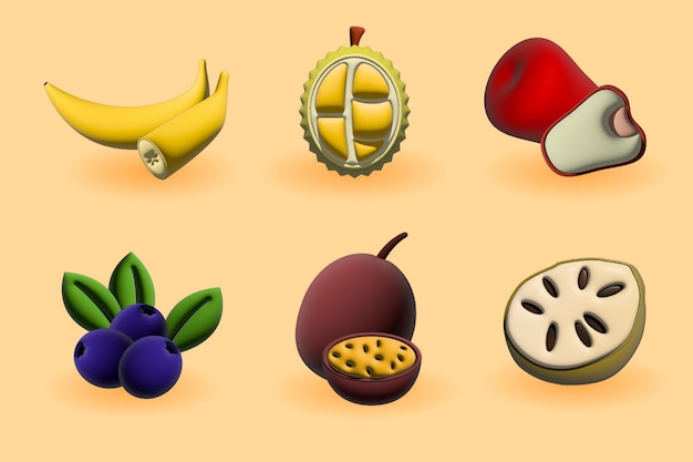 Colección de conjunto de iconos de frutas 3d