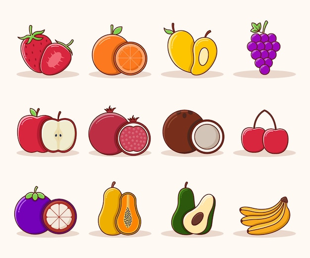 Colección de conjunto de iconos de frutas icono de fruta fresca