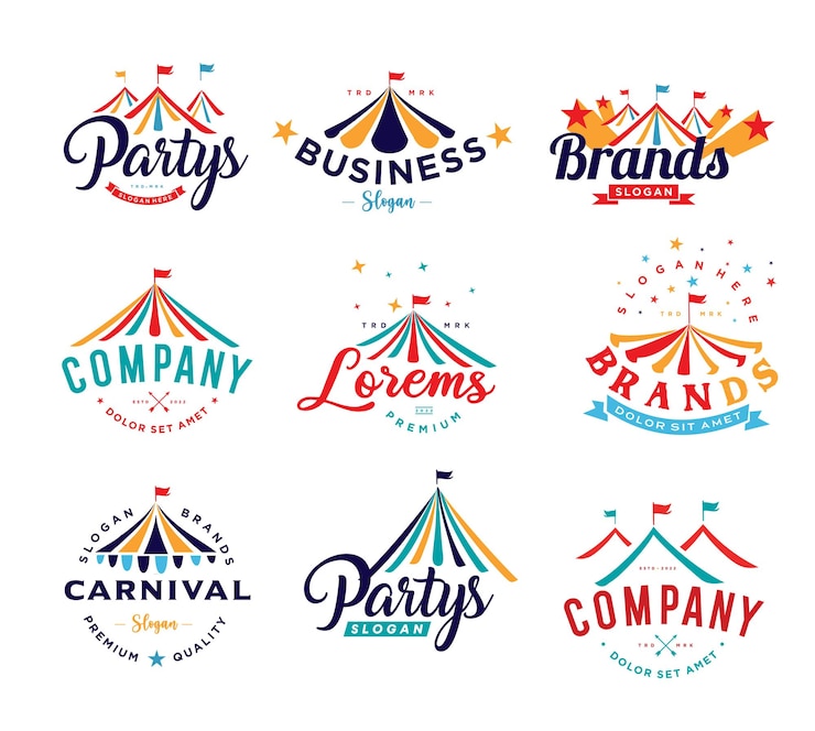 Colección Conjunto de ilustraciones de diseño de logotipo de tienda de eventos para fiestas y bodas