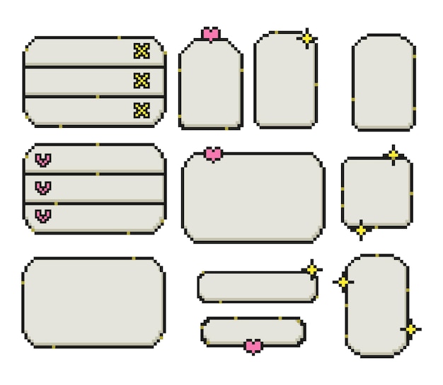 Colección de conjunto de interfaz de banner de borde de marco de píxeles colección vectorial retro de 8 bits