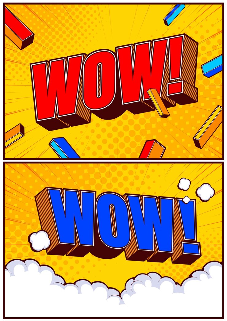 Colección Conjunto Letras cómicas Wow templat fondo ilustración de arte pop
