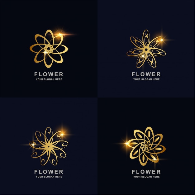 Colección de conjunto de logotipo abstracto flor o adorno dorado. diseño de plantilla de logotipo minimalista, creativo, simple, digital, de lujo, elegante y moderno.