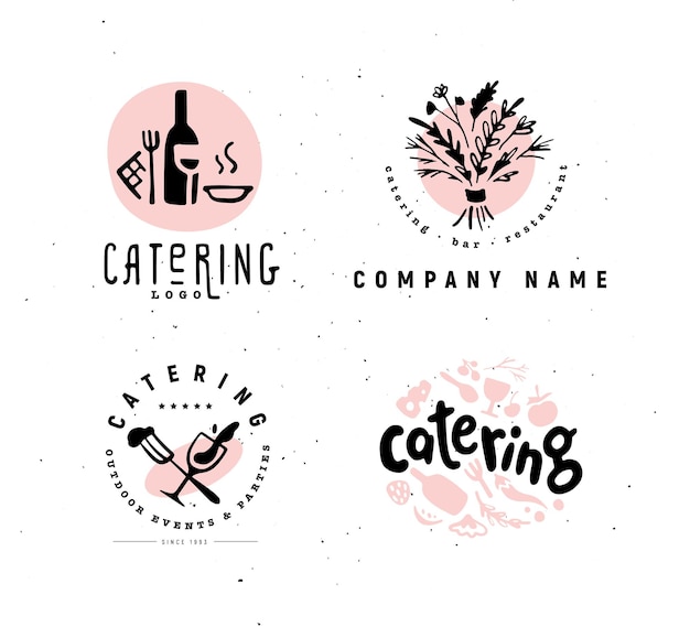 Vector colección y conjunto de logotipos de empresas de restaurantes.