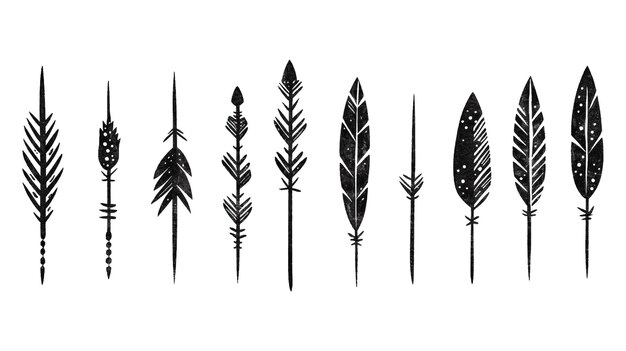 Colección de conjunto de Quill silueta pluma de tinta pincel plumas de ganso pluma icono negro silueta en fondo blanco aislado