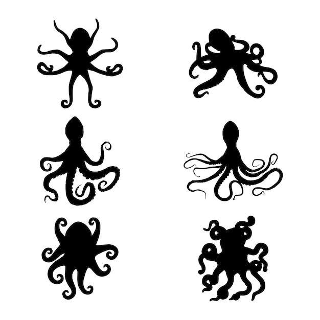 colección de conjunto de silueta de pulpo aislado negro sobre fondo blanco ilustración vectorial